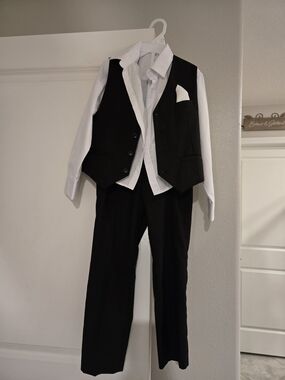 Black Vest & Pants Suit Set with White Shirt - Classic Boys' Formalwear